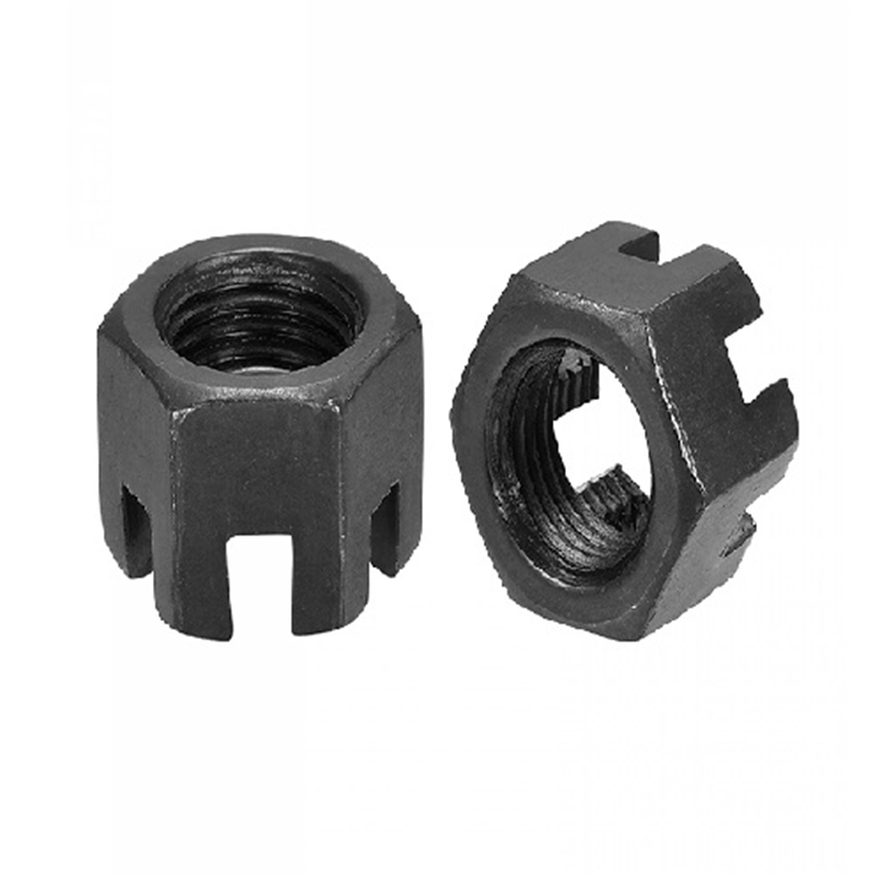 M16×1.5 Gred 4.8 Keluli Karbon Nat Istana Berslot Oksida Hitam DIN 935 M16×1.5 Gred 4.8 Keluli Karbon Nat Istana Berslot Oksida Hitam DIN 935