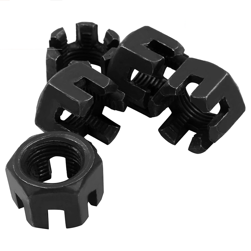 M16×1.5 Gred 4.8 Keluli Karbon Nat Istana Berslot Oksida Hitam DIN 935 M16×1.5 Gred 4.8 Keluli Karbon Nat Istana Berslot Oksida Hitam DIN 935