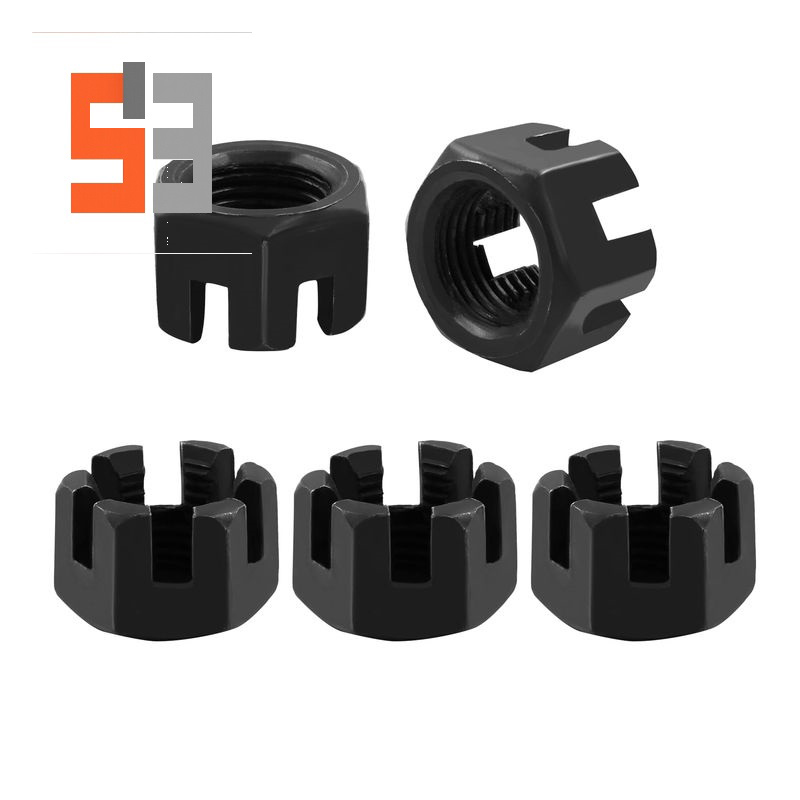M16×1.5 Gred 4.8 Keluli Karbon Nat Istana Berslot Oksida Hitam DIN 935 M16×1.5 Gred 4.8 Keluli Karbon Nat Istana Berslot Oksida Hitam DIN 935